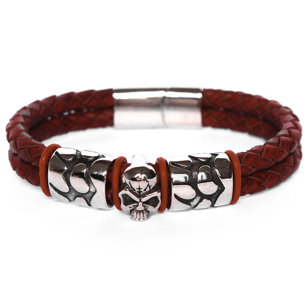 Pulseira de Couro Red Skull Pulseira de Couro LUHEM Acessórios Masculinos   