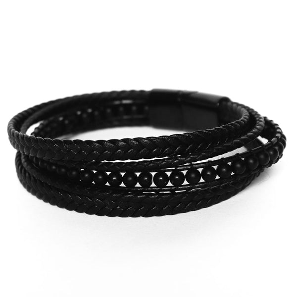 Pulseira de Couro Black Noir Pulseira de Couro LUHEM Acessórios Masculinos   